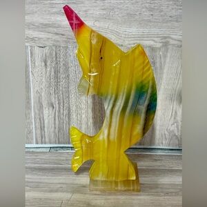 Vintage Onyx Marble Stone Fish 10”x5" Stone Figurine Marked Cancun Colorful